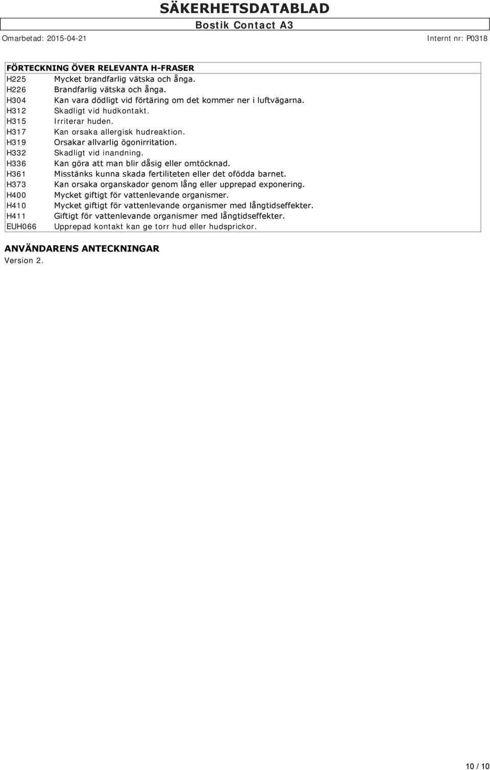 H336 Kan göra att man blir dåsig eller omtöcknad. H361 Misstänks kunna skada fertiliteten eller det ofödda barnet. H33 Kan orsaka organskador genom lång eller upprepad exponering.