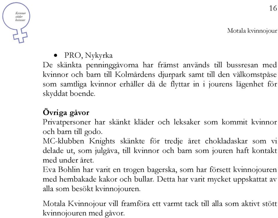 MC-klubben Knights skänkte för tredje året chokladaskar som vi delade ut, som julgåva, till kvinnor och barn som jouren haft kontakt med under året.