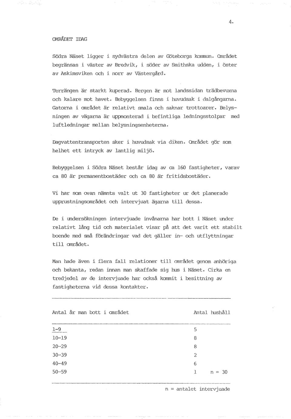 gor som ca 80 ar i soora Naset av ca 160 varav och ca 80 ar fritidsbostader Vi har som ovan namnts valt ut 30 upprustningsomradet och intervjuat ur det planerade till dessa.