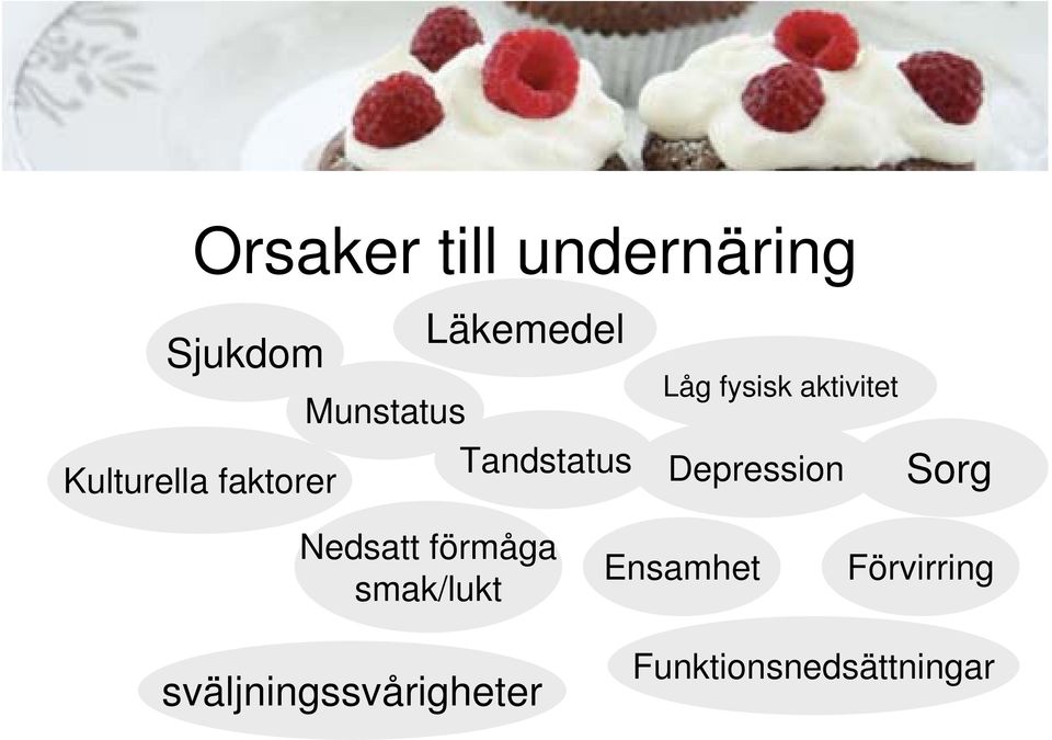 Depression Sorg Nedsatt förmåga smak/lukt Ensamhet