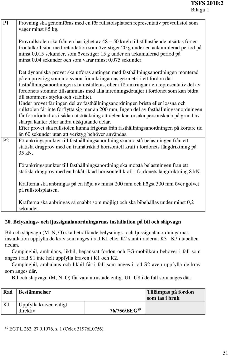 överstiger 15 g under en ackumulerad period på minst 0,04 sekunder och som varar minst 0,075 sekunder.