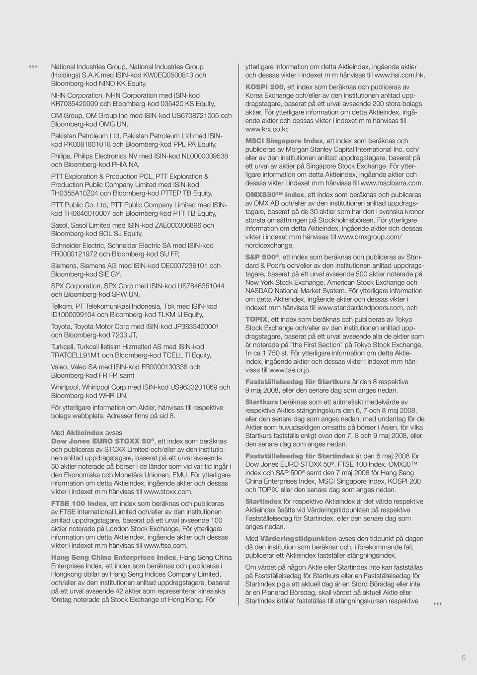 US6708721005 och Bloomberg-kod OMG UN, Pakistan Petroleum Ltd, Pakistan Petroleum Ltd med ISINkod PK0081801018 och Bloomberg-kod PPL PA Equity, Philips, Philips Electronics NV med ISIN-kod