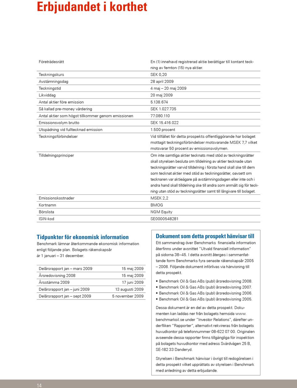 735 Antal aktier som högst tillkommer genom emissionen 77.080.110 Emissionsvolym brutto SEK 15.416.022 Utspädning vid fulltecknad emission 1.