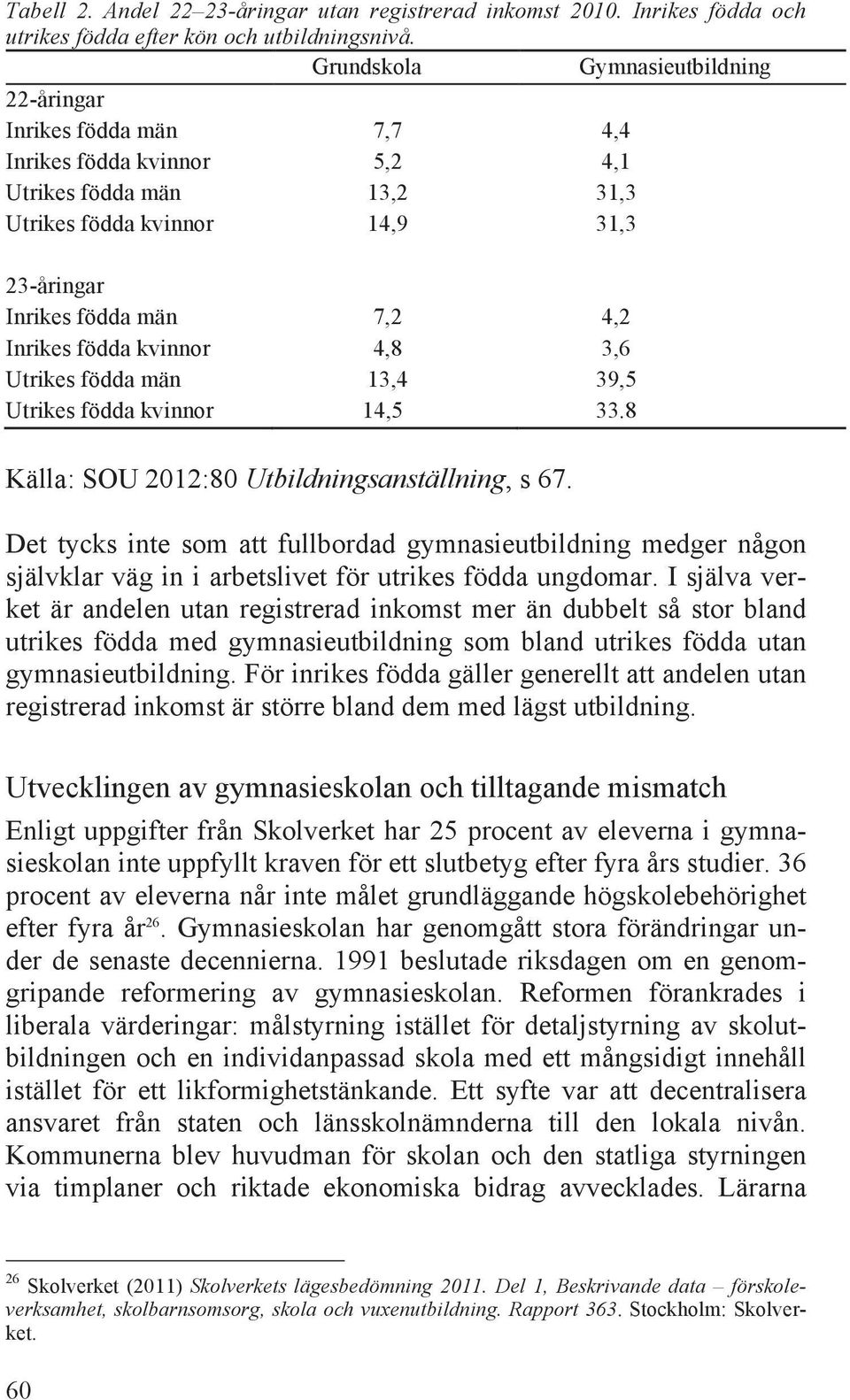 Inrikes födda kvinnor 4,8 3,6 Utrikes födda män 13,4 39,5 Utrikes födda kvinnor 14,5 33.8 Källa: SOU 2012:80 Utbildningsanställning, s 67.