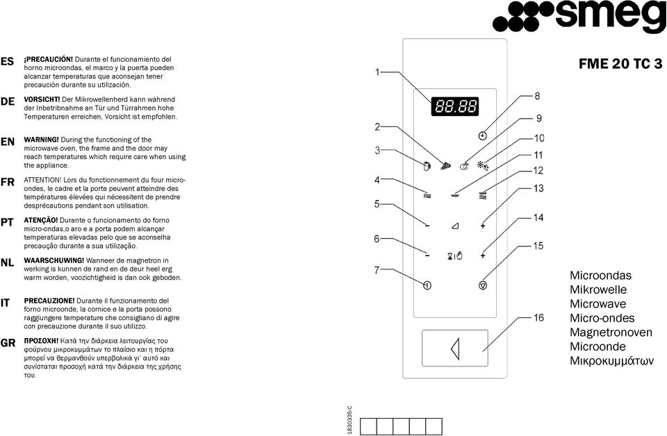 During the functioning of the microwave oven, the frame and the door may reach temperatures which require care when using the appliance. FR ATTENTION!