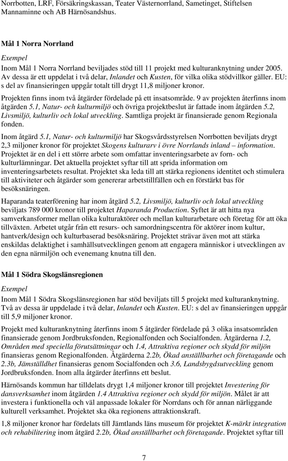 Av dessa är ett uppdelat i två delar, Inlandet och Kusten, för vilka olika stödvillkor gäller. EU: s del av finansieringen uppgår totalt till drygt,8 miljoner kronor.