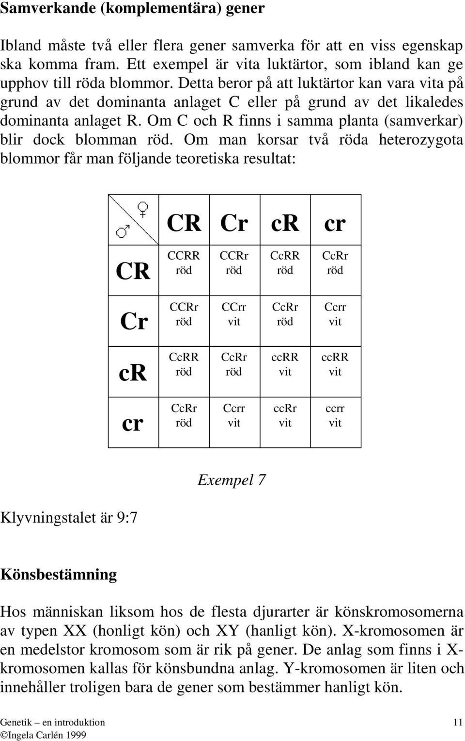 Om mn korsr två heterozygot blommor får mn följnde teoretisk resultt: CR Cr cr cr CR CCRR CCRr CcRR CcRr Cr CCRr CCrr vit CcRr Ccrr vit cr CcRR CcRr ccrr vit ccrr vit cr CcRr Ccrr vit ccrr vit ccrr