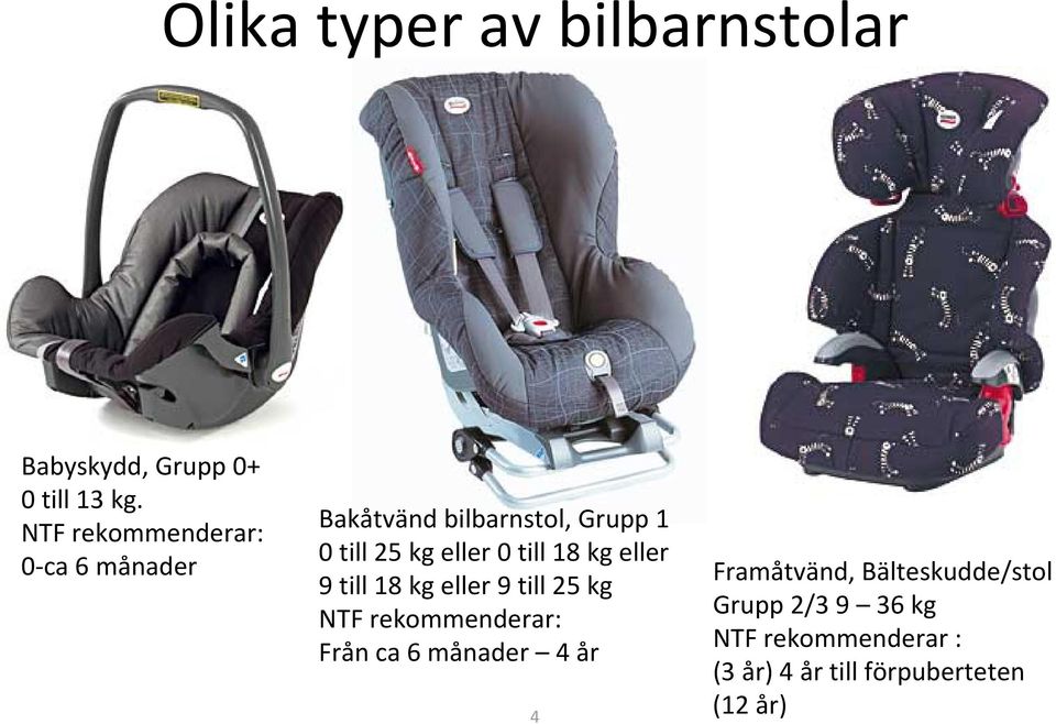 till 18 kg eller 9 till 18 kg eller 9 till 25 kg NTF rekommenderar: Från ca 6 månader