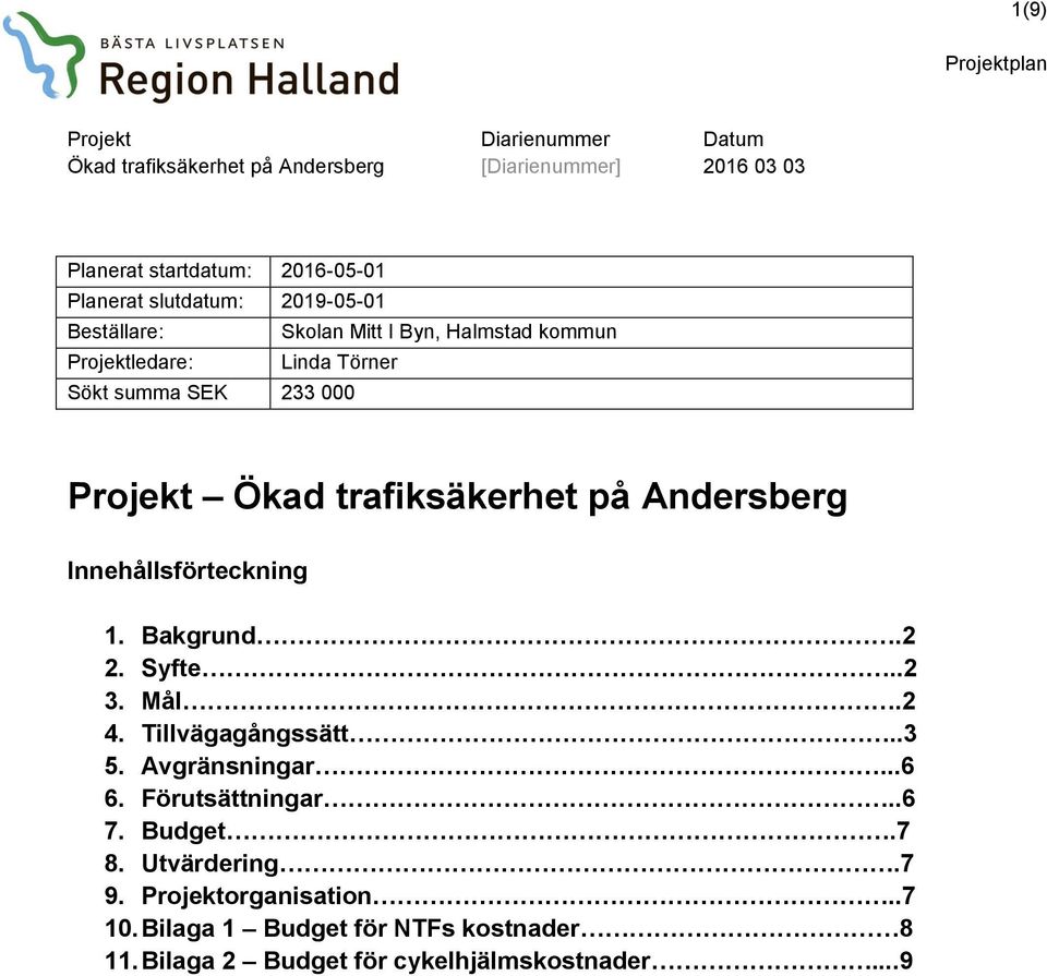 Innehållsförteckning 1. Bakgrund.2 2. Syfte..2 3. Mål.2 4. Tillvägagångssätt..3 5. Avgränsningar...6 6. Förutsättningar..6 7.