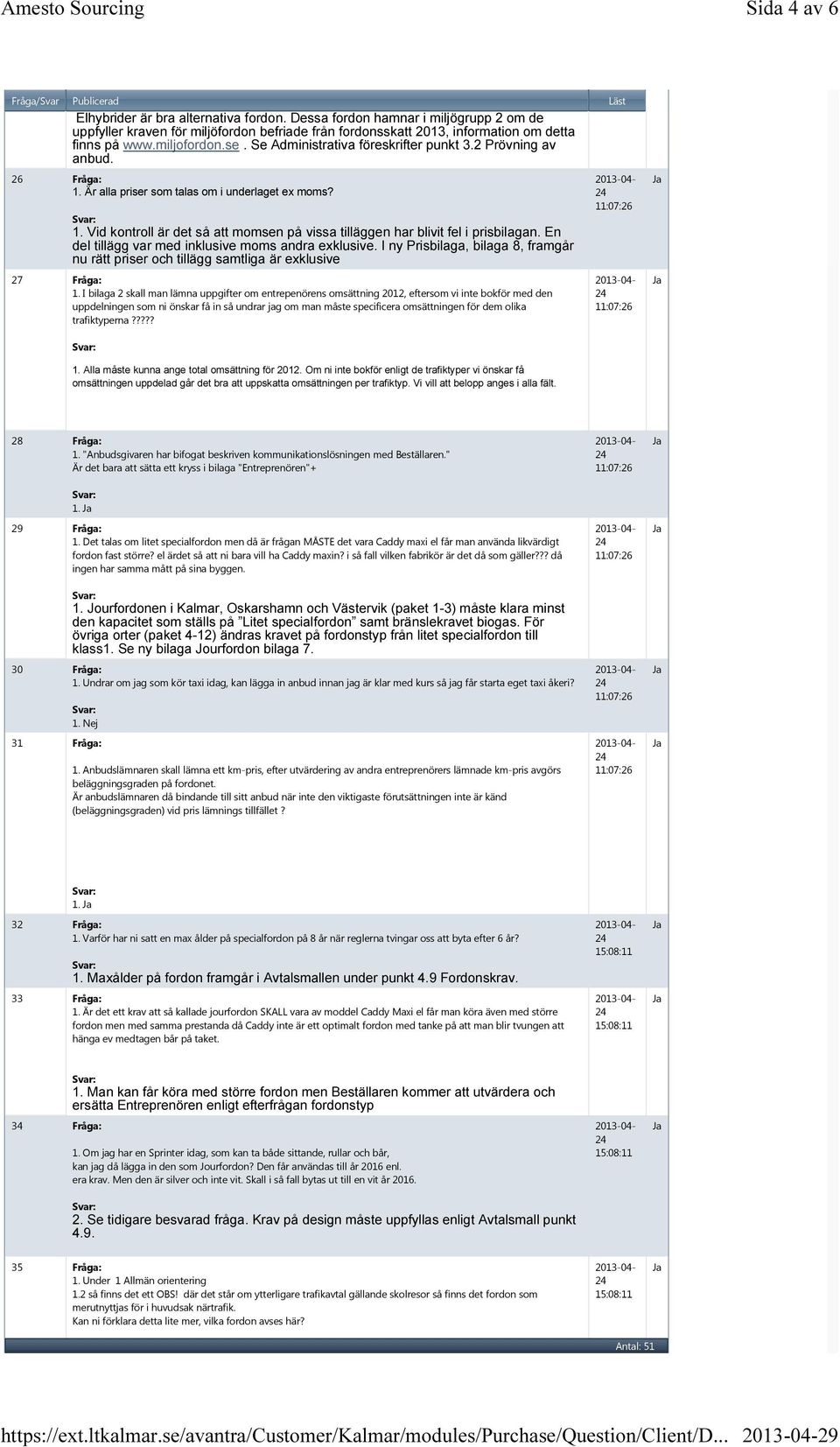 En del tillägg var med inklusive moms andra exklusive. I ny Prisbilaga, bilaga 8, framgår nu rätt priser och tillägg samtliga är exklusive 27 Fråga: 1.