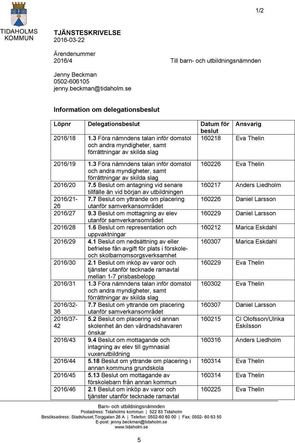 3 Föra nämndens talan inför domstol och andra myndigheter, samt förrättningar av skilda slag 160218 Eva Thelin 2016/19 1.