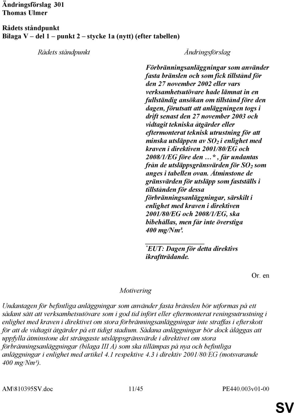 eftermonterat teknisk utrustning för att minska utsläppen av SO 2 i enlighet med kraven i direktiven 2001/80/EG och 2008/1/EG före den *, får undantas från de utsläppsgränsvärden för SO 2 som anges i