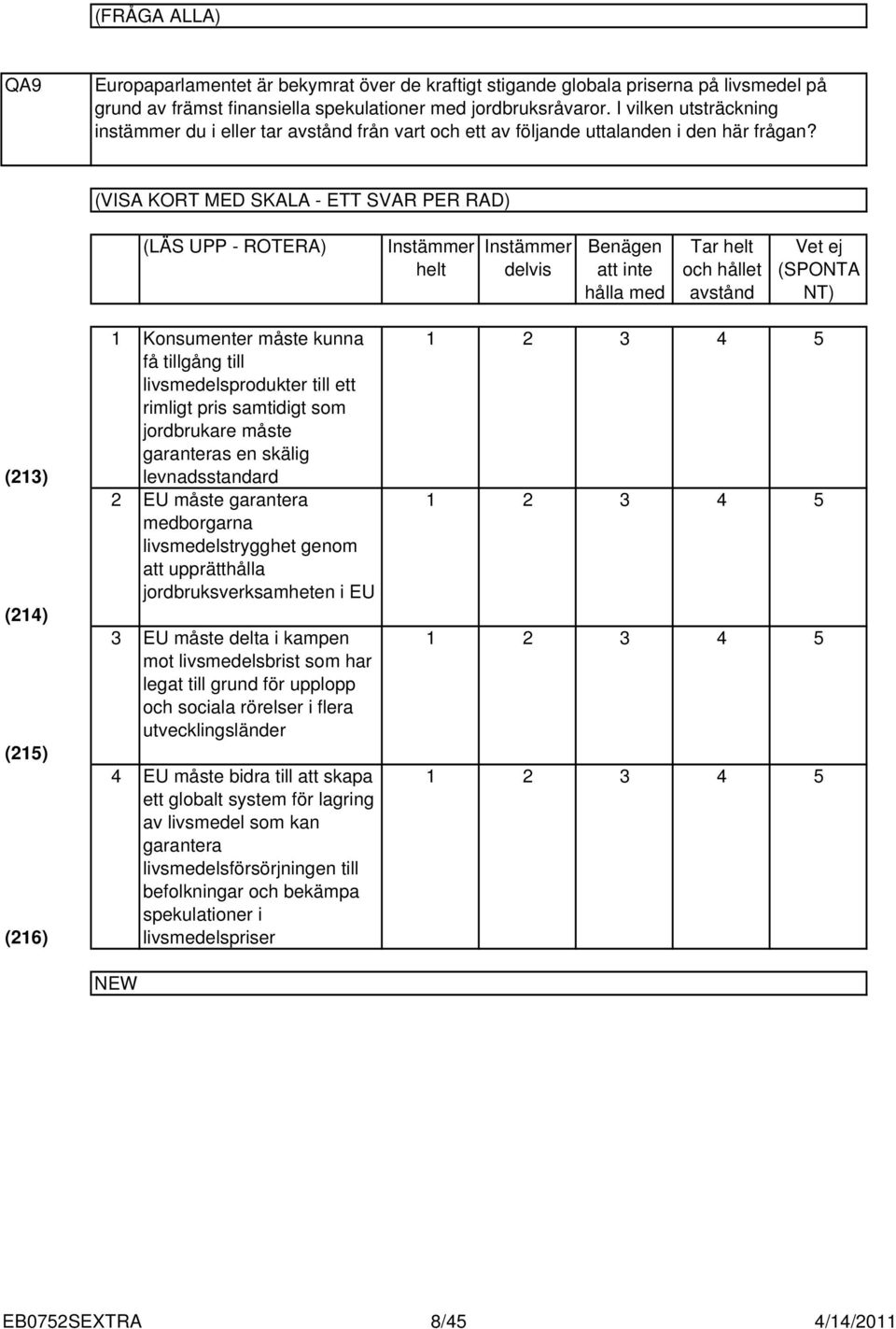 (VISA KORT MED SKALA - ETT SVAR PER RAD) (LÄS UPP - ROTERA) Instämmer helt Instämmer delvis Benägen att inte hålla med Tar helt och hållet avstånd Vet ej (SPONTA NT) () () (5) (6) Konsumenter måste