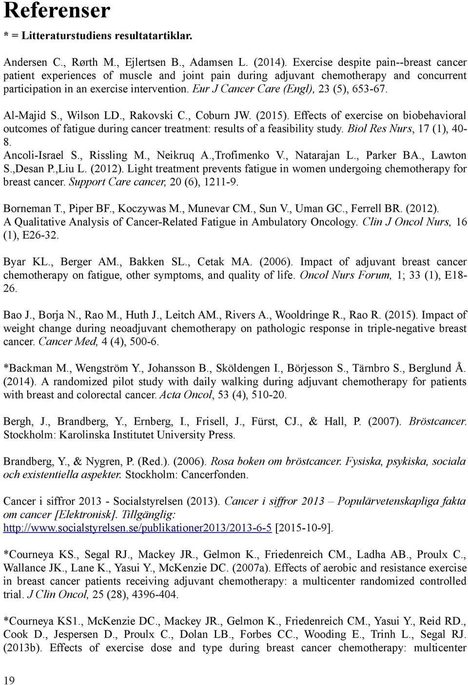 Eur J Cancer Care (Engl), 23 (5), 653-67. Al-Majid S., Wilson LD., Rakovski C., Coburn JW. (2015).