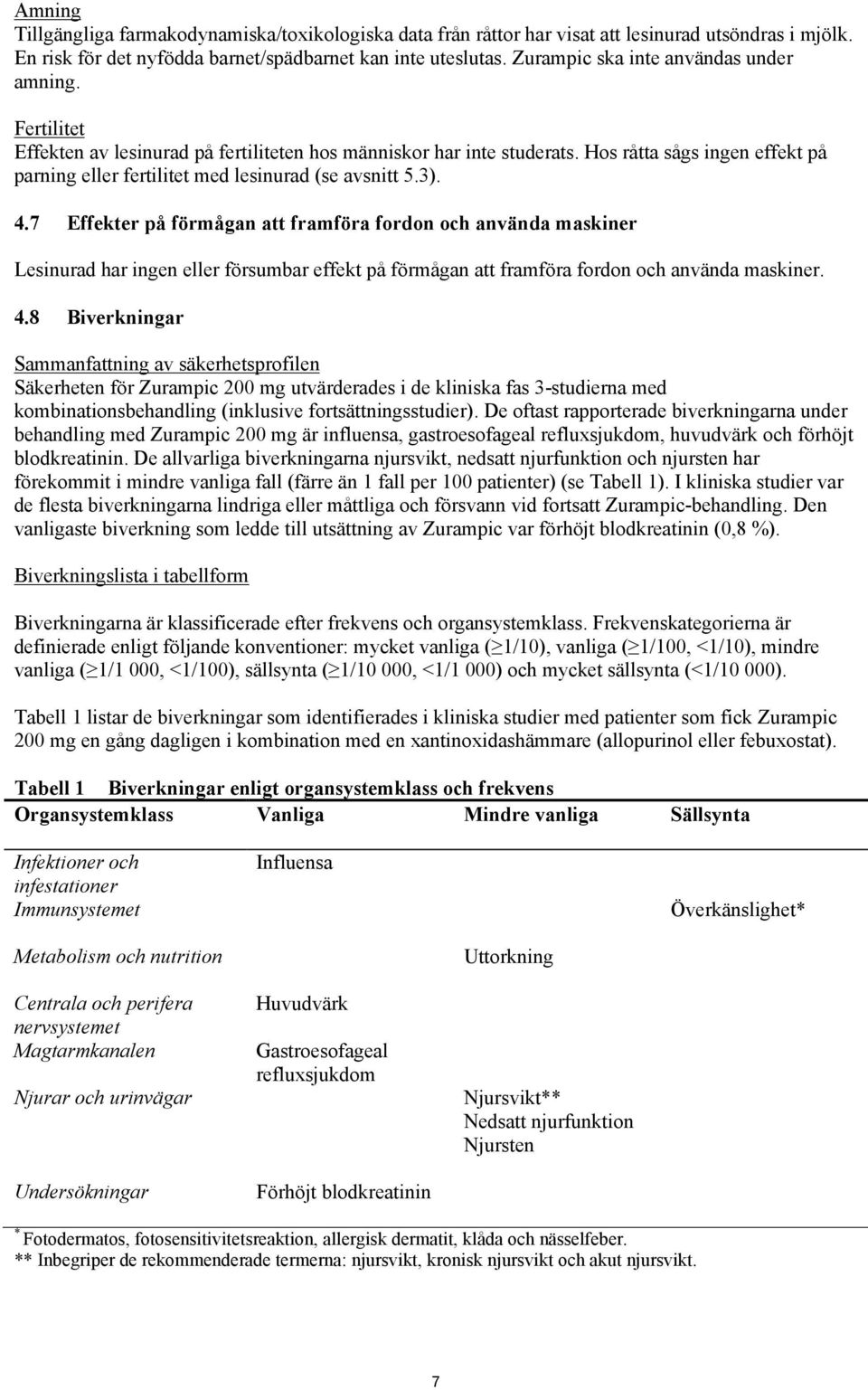 Hos råtta sågs ingen effekt på parning eller fertilitet med lesinurad (se avsnitt 5.3). 4.