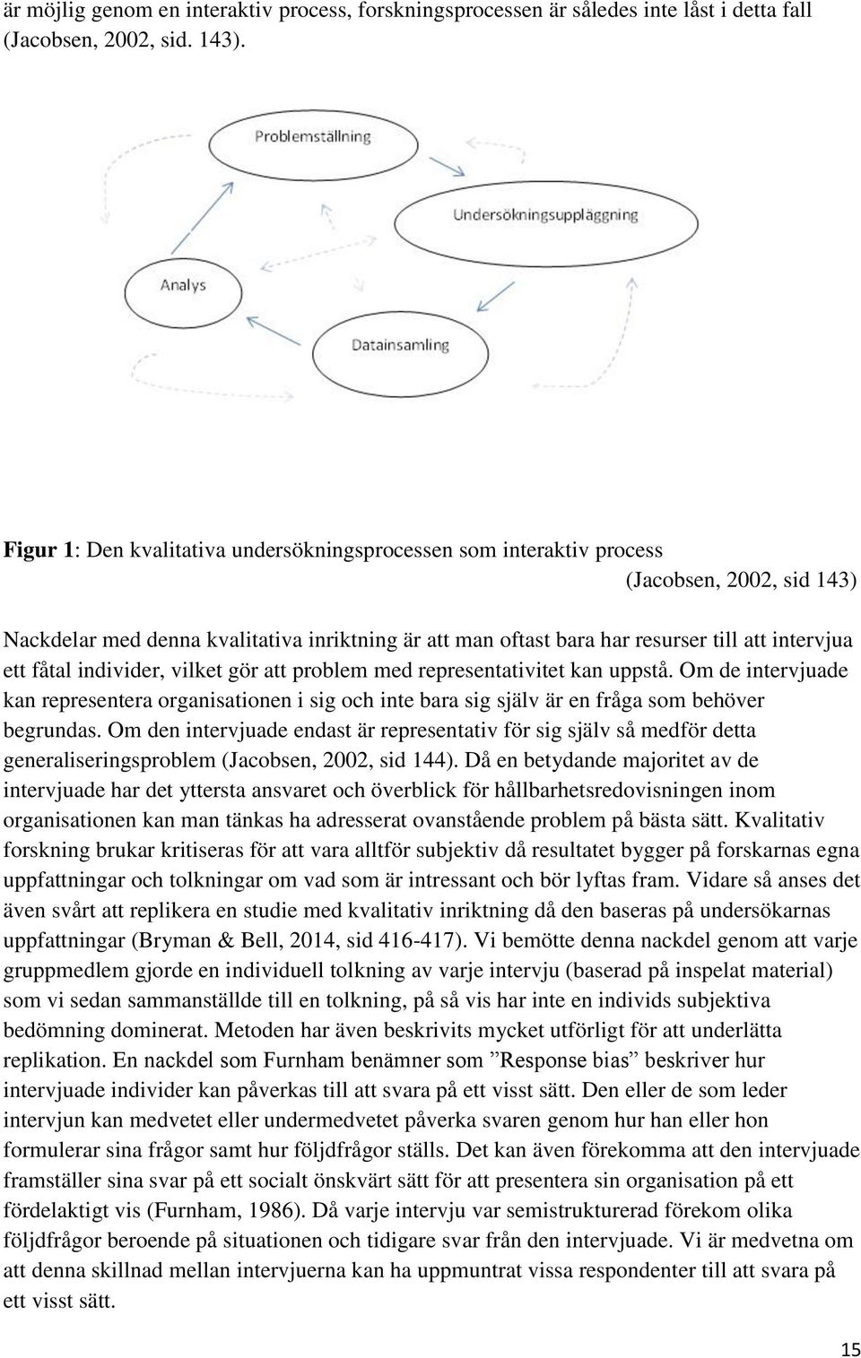 fåtal individer, vilket gör att problem med representativitet kan uppstå. Om de intervjuade kan representera organisationen i sig och inte bara sig själv är en fråga som behöver begrundas.