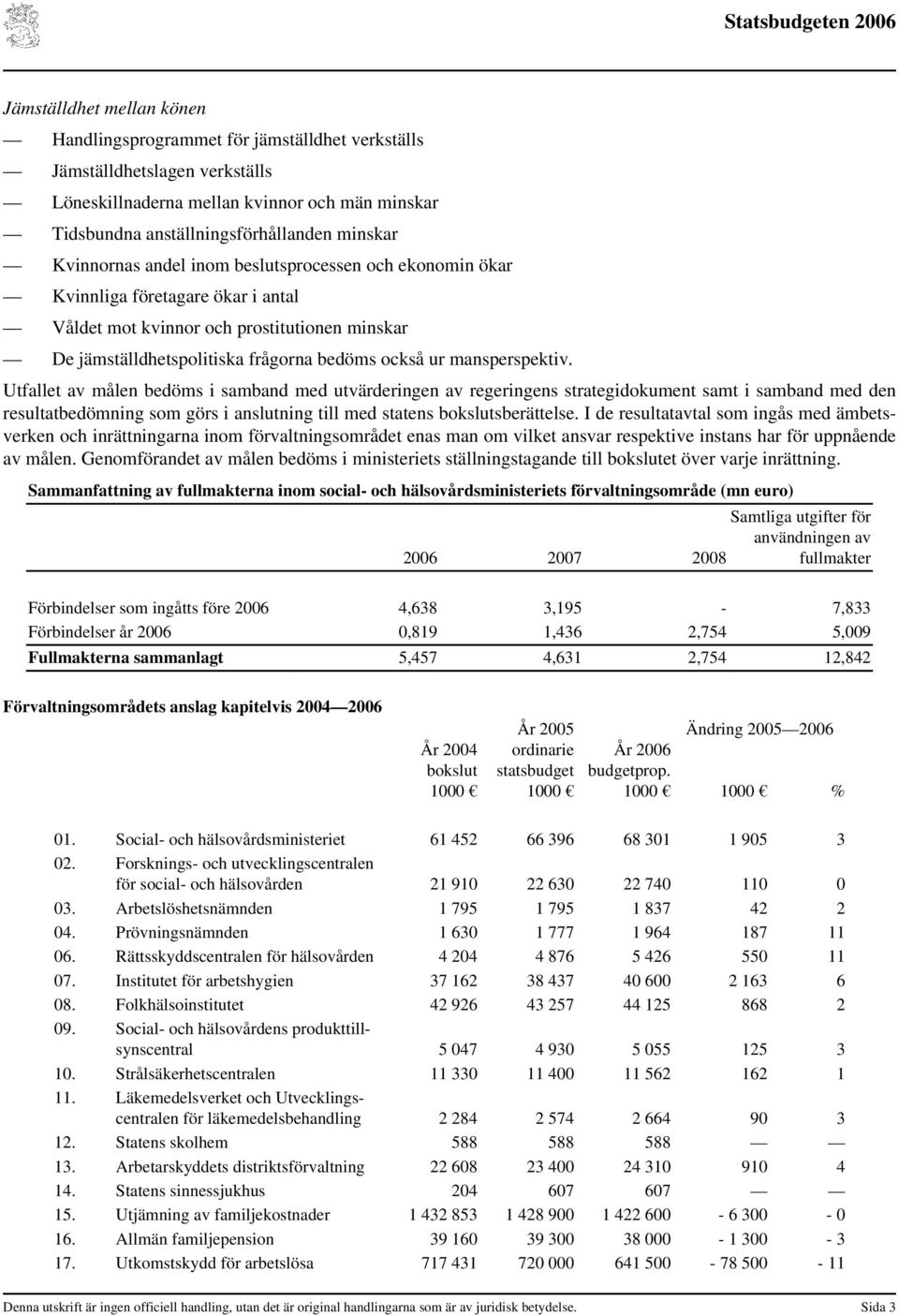 mansperspektiv. Utfallet av målen bedöms i samband med utvärderingen av regeringens strategidokument samt i samband med den resultatbedömning som görs i anslutning till med statens bokslutsberättelse.