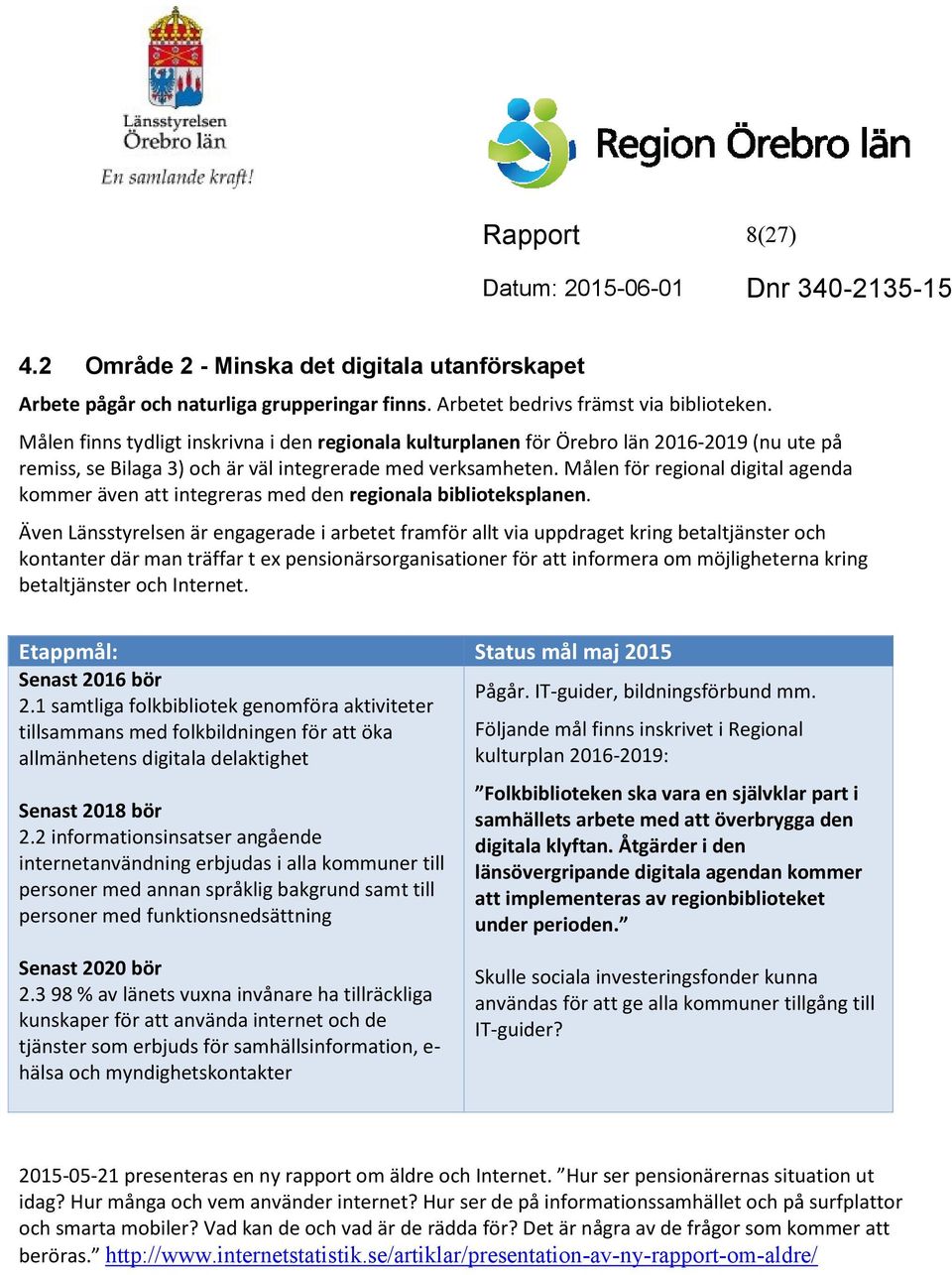 Målen för regional digital agenda kommer även att integreras med den regionala biblioteksplanen.