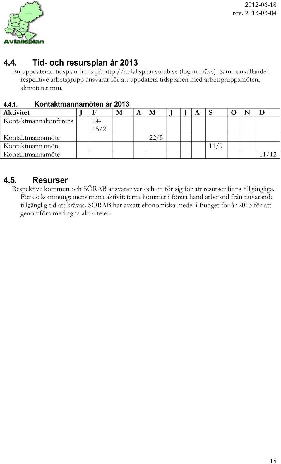 Kontaktmannamöten år 2013 Aktivitet J F M A M J J A S O N D Kontaktmannakonferens 14-15/