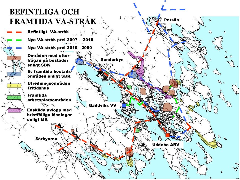 bostäder enligt SBK Ev framtida bostadsområden enligt SBK Utredningsområden Fritidshus Framtida