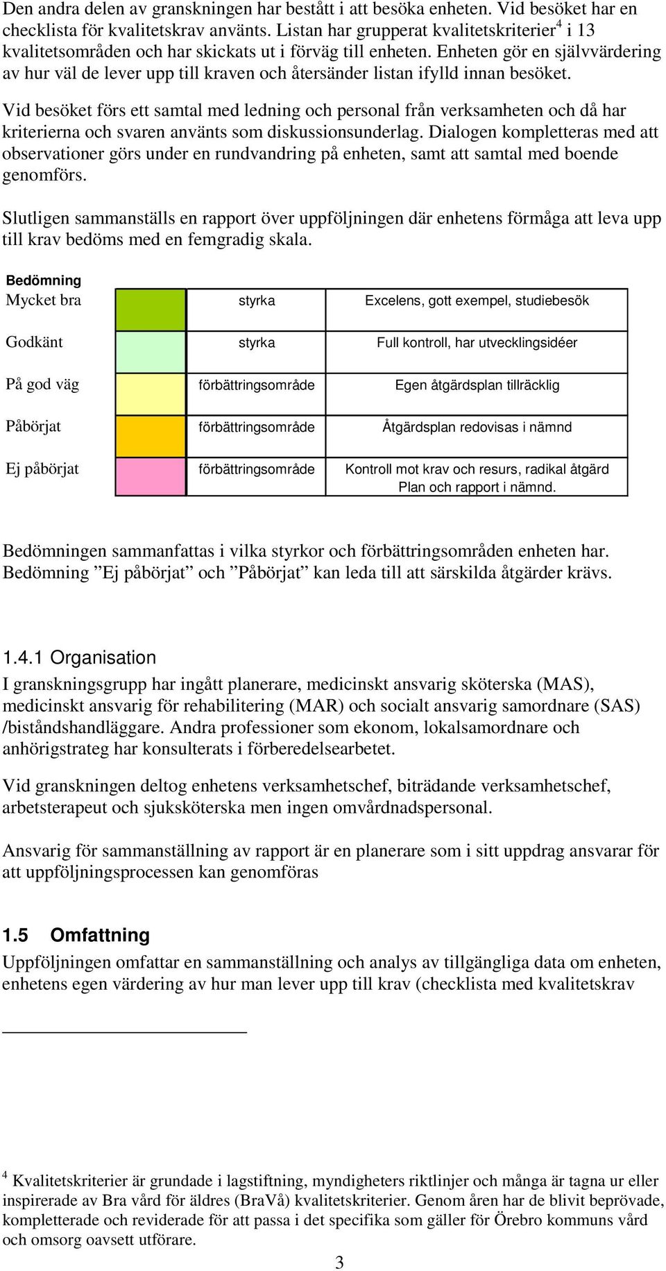 Enheten gör en självvärdering av hur väl de lever upp till kraven och återsänder listan ifylld innan besöket.