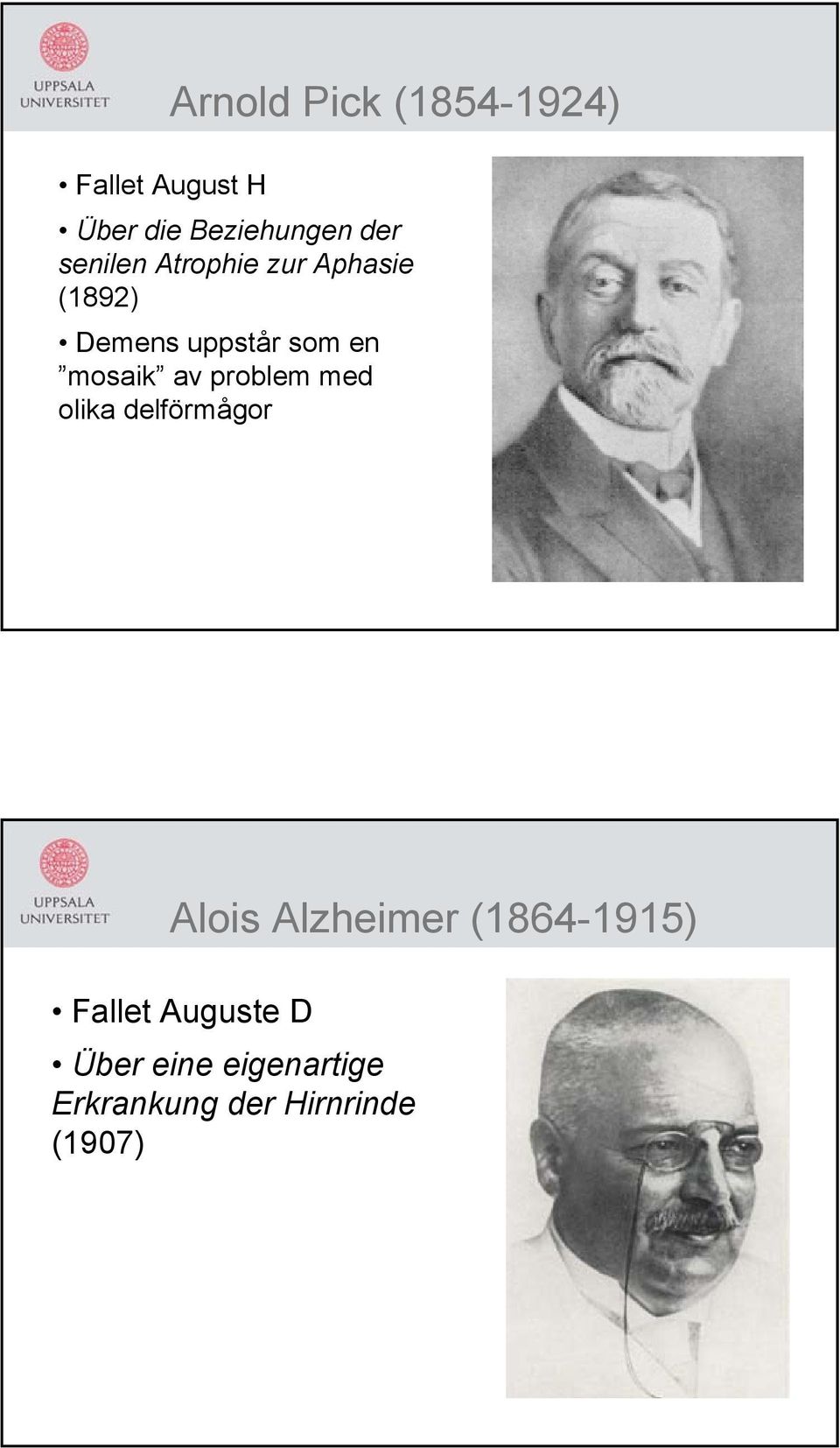 av problem med olika delförmågor Alois Alzheimer (1864-1915)