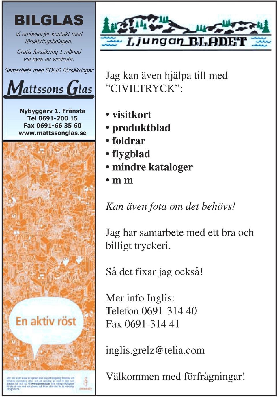 www.mattssonglas.se visitkort produktblad foldrar flygblad mindre kataloger m m Kan även fota om det behövs!