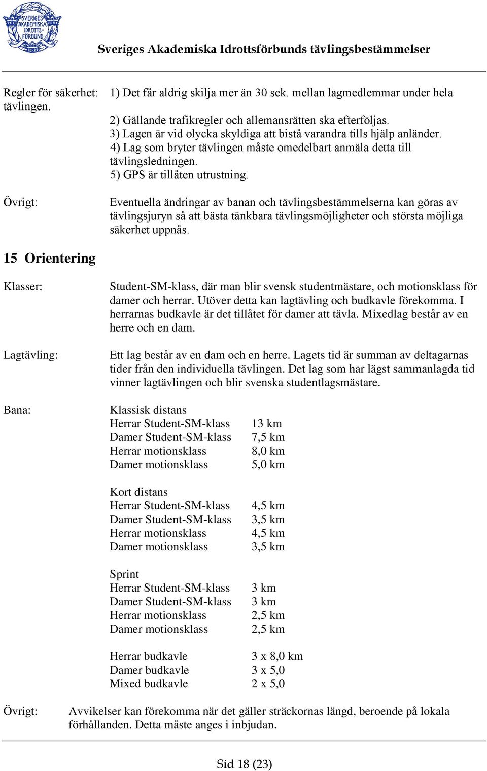 Övrigt: Eventuella ändringar av banan och tävlingsbestämmelserna kan göras av tävlingsjuryn så att bästa tänkbara tävlingsmöjligheter och största möjliga säkerhet uppnås.