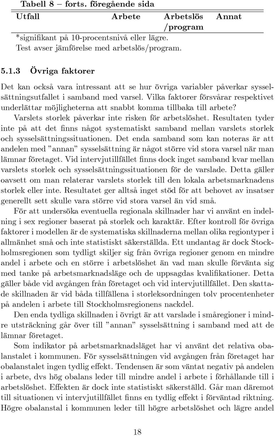 3 Övriga faktorer Det kan också vara intressant att se hur övriga variabler påverkar sysselsättningsutfallet i samband med varsel.