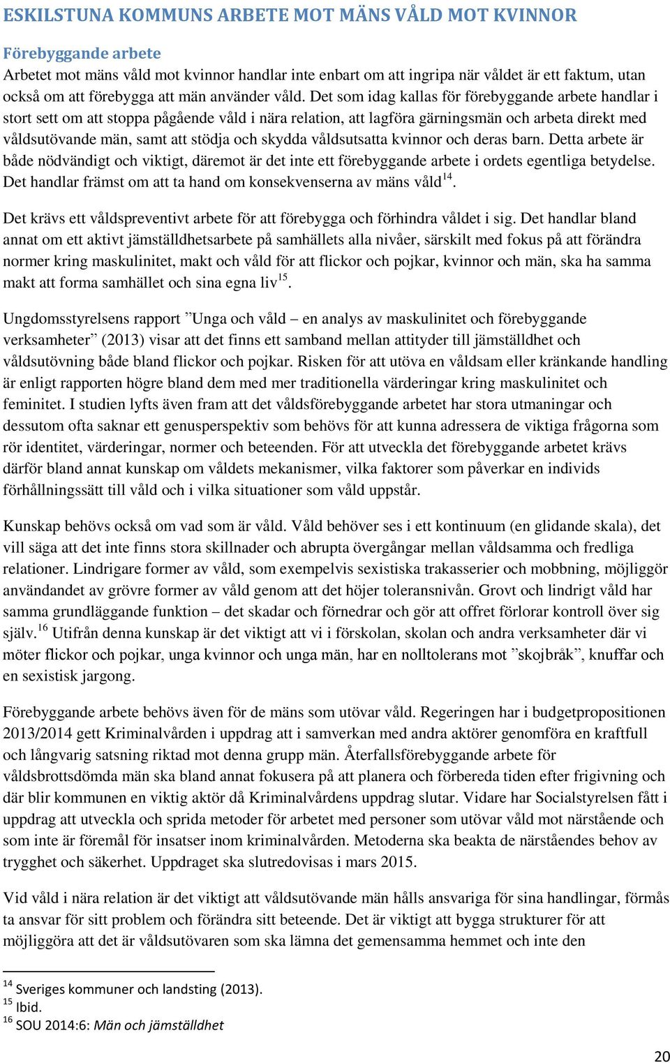 Det som idag kallas för förebyggande arbete handlar i stort sett om att stoppa pågående våld i nära relation, att lagföra gärningsmän och arbeta direkt med våldsutövande män, samt att stödja och