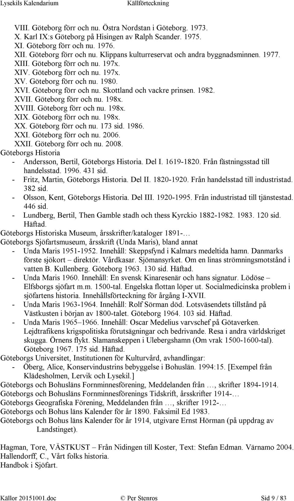 XVIII. Göteborg förr och nu. 198x. XIX. Göteborg förr och nu. 198x. XX. Göteborg förr och nu. 173 sid. 1986. XXI. Göteborg förr och nu. 2006. XXII. Göteborg förr och nu. 2008.