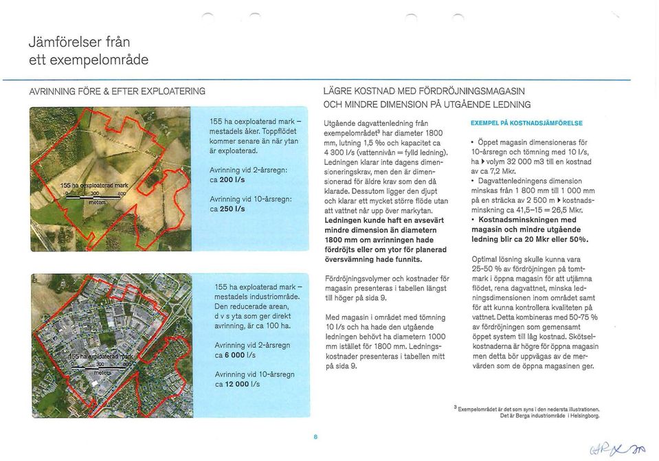 åker. Toppflödet kommer senare än när ytan är exploaterad. Avrinning vid 2-årsregn: ca 200 l/s Avrinning vid 10-årsregn: ca 250 Ils 155 ha exploaterad mark - mestadels industriområde.