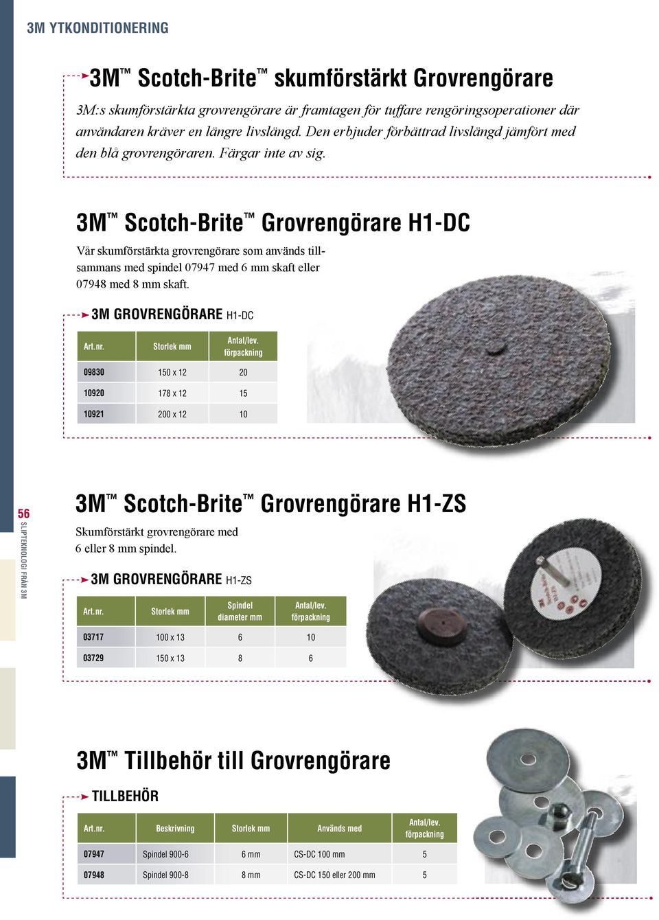 3M Scotch-Brite Grovrengörare H1-DC Vår skumförstärkta grovrengörare som används tillsammans med spindel 07947 med 6 mm skaft eller 07948 med 8 mm skaft. 3M GROVRENGÖRARE H1-DC Art.nr.