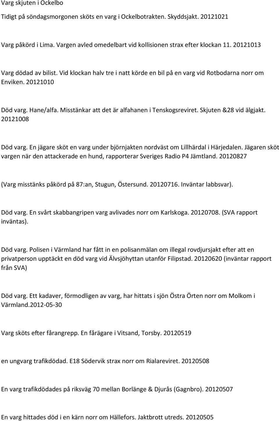 Skjuten &28 vid älgjakt. 20121008 Död varg. En jägare sköt en varg under björnjakten nordväst om Lillhärdal i Härjedalen.