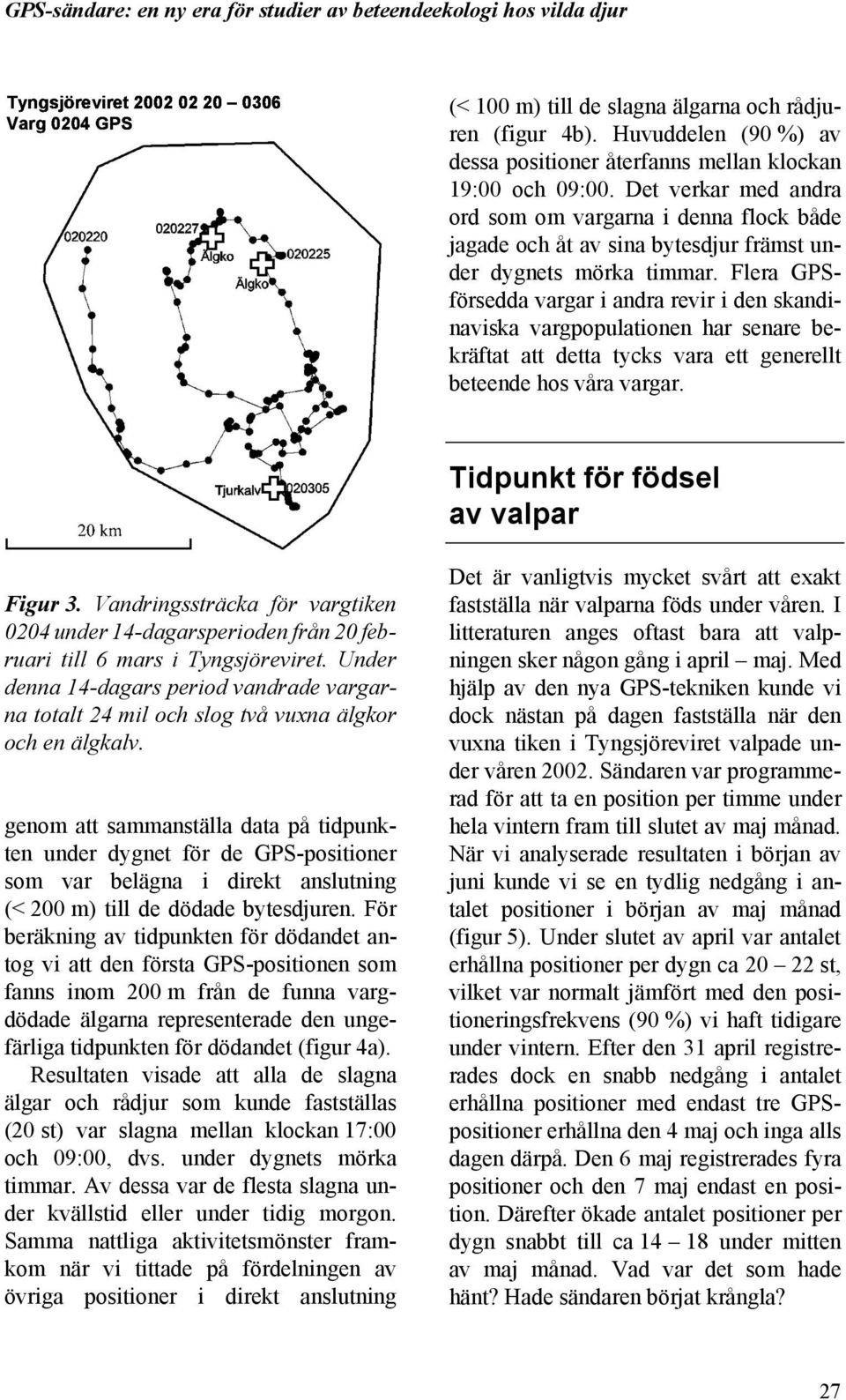 Flera GPSförsedda vargar i andra revir i den skandinaviska vargpopulationen har senare bekräftat att detta tycks vara ett generellt beteende hos våra vargar. Tidpunkt för födsel av valpar Figur 3.