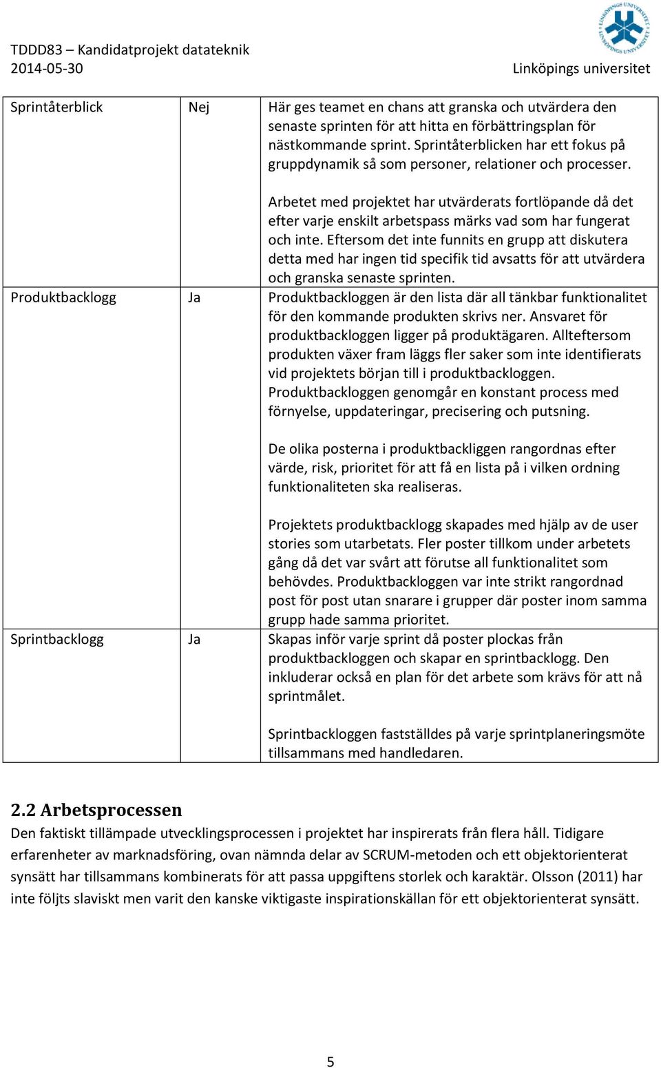 Arbetet med projektet har utvärderats fortlöpande då det efter varje enskilt arbetspass märks vad som har fungerat och inte.