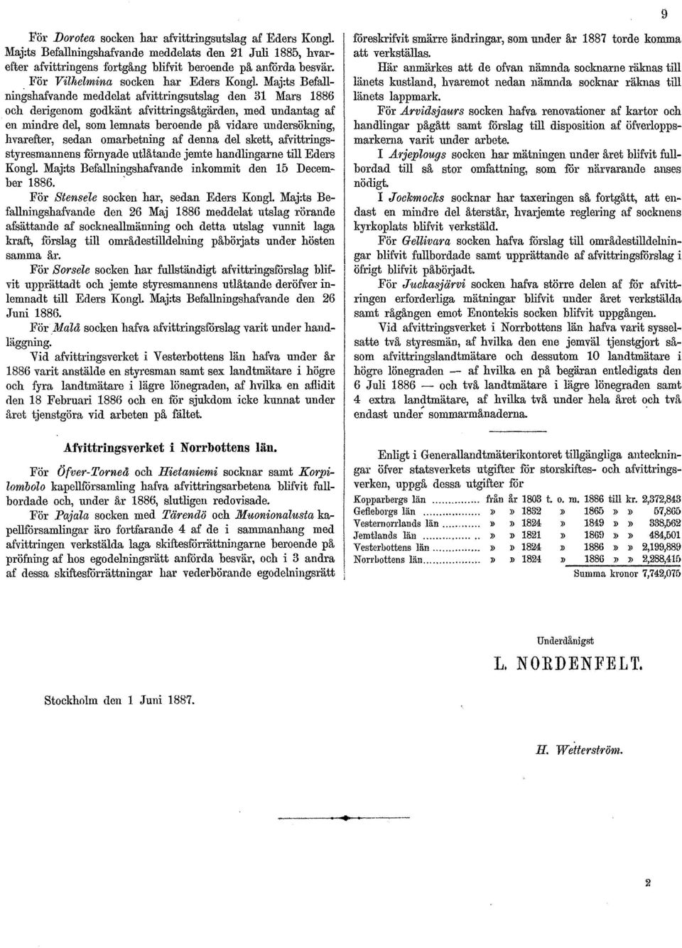 Maj:ts Befallningshafvande meddelat afvittringsutslag den 31 Mars 1886 och derigenom godkänt afvittringsåtgärden, med undantag af en mindre del, som lemnats beroende på vidare undersökning,