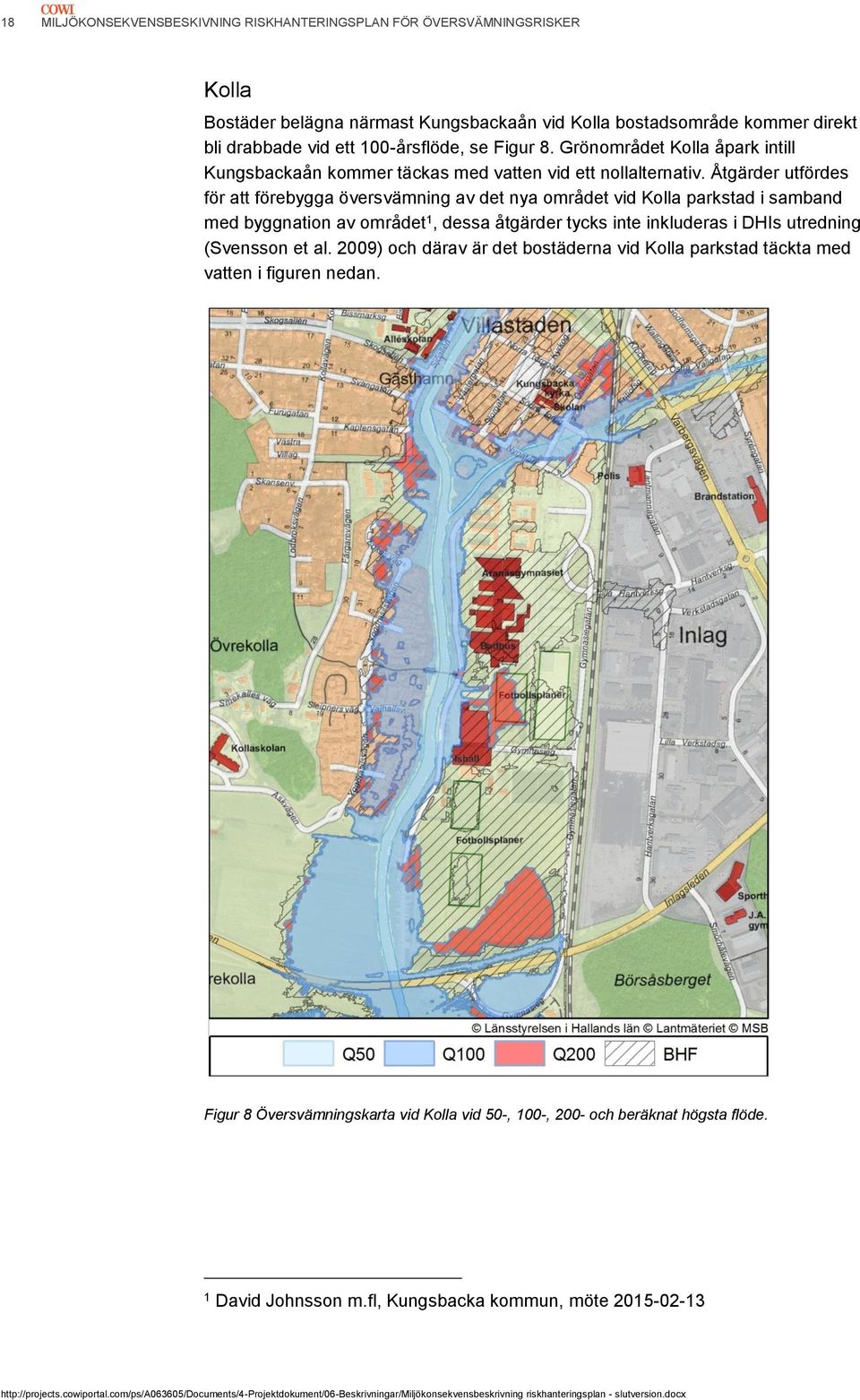 Åtgärder utfördes för att förebygga översvämning av det nya området vid Kolla parkstad i samband med byggnation av området 1, dessa åtgärder tycks inte inkluderas i DHIs utredning