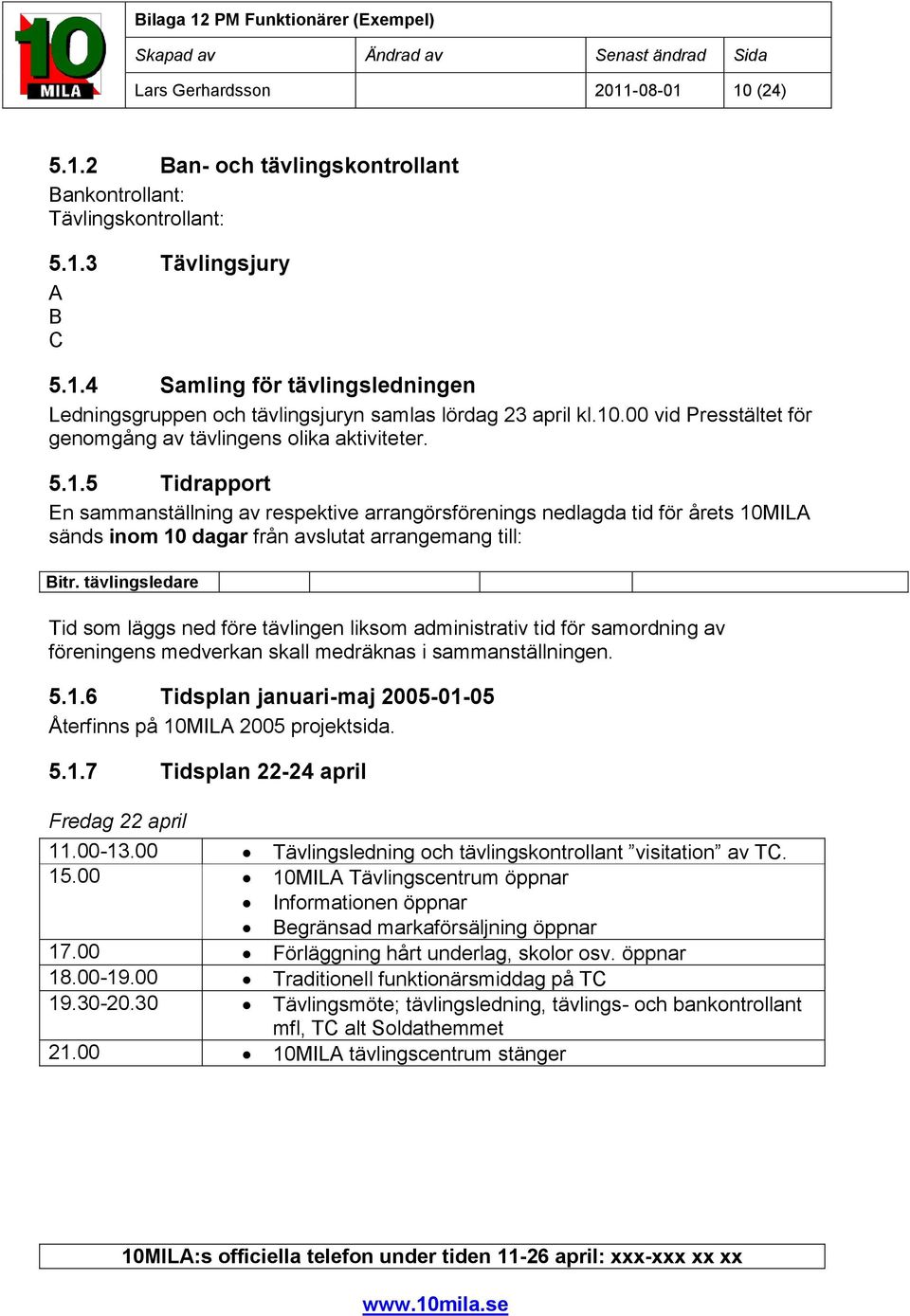 tävlingsledare Tid som läggs ned före tävlingen liksom administrativ tid för samordning av föreningens medverkan skall medräknas i sammanställningen. 5.1.