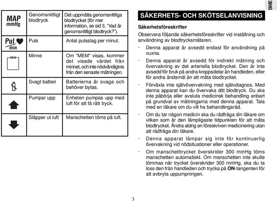 Enheten pumpas upp med luft för att få rätt tryck. Manschetten töms på luft.