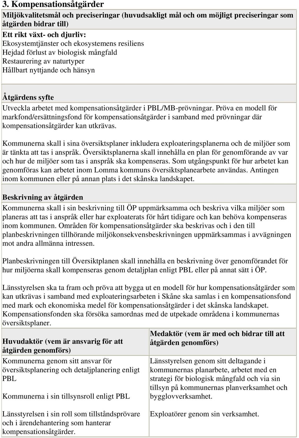 Pröva en modell för markfond/ersättningsfond för kompensationsåtgärder i samband med prövningar där kompensationsåtgärder kan utkrävas.