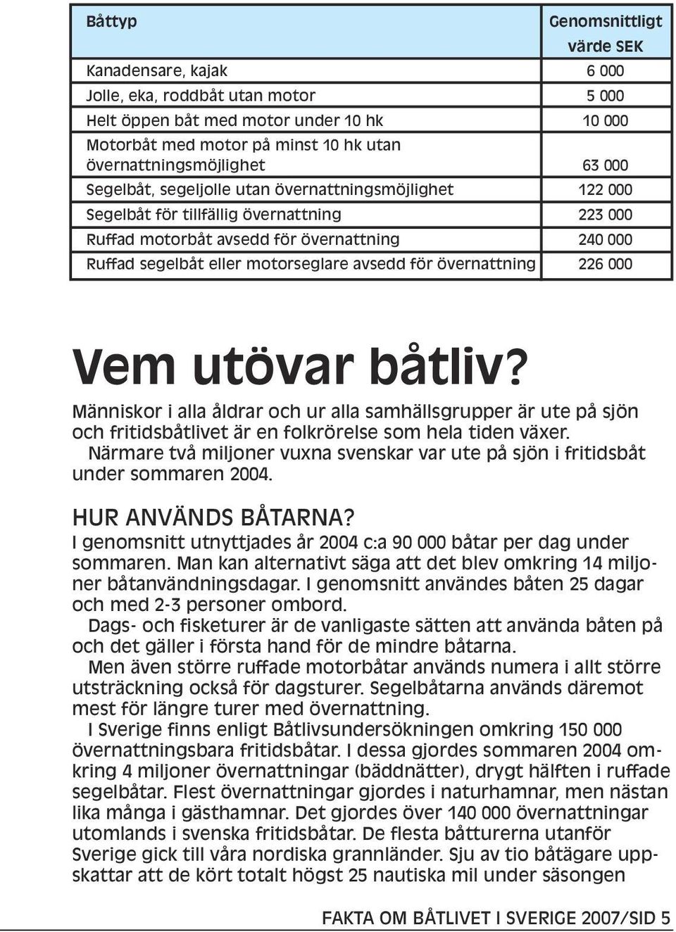 för övernattning 226 000 Vem utövar båtliv? Människor i alla åldrar och ur alla samhällsgrupper är ute på sjön och fritidsbåtlivet är en folkrörelse som hela tiden växer.