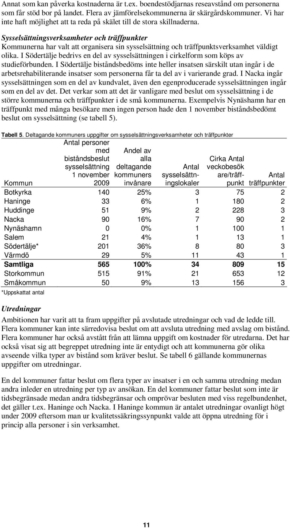 Sysselsättningsverksamheter och träffpunkter Kommunerna har valt att organisera sin sysselsättning och träffpunktsverksamhet väldigt olika.