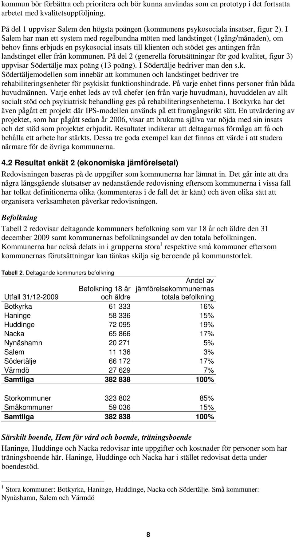 I Salem har man ett system med regelbundna möten med landstinget (1gång/månaden), om behov finns erbjuds en psykosocial insats till klienten och stödet ges antingen från landstinget eller från