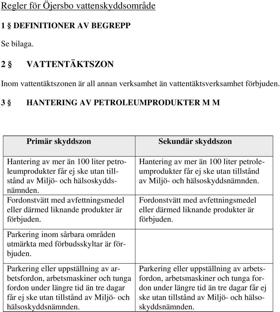 Fordonstvätt med avfettningsmedel eller därmed liknande produkter är Parkering inom sårbara områden utmärkta med förbudsskyltar är Parkering eller uppställning av arbetsfordon,