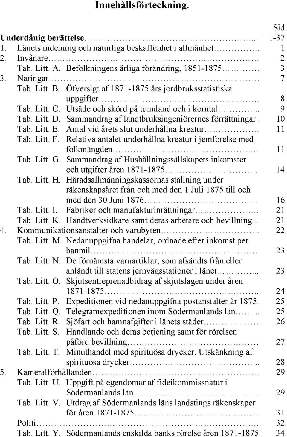 Sammandrag af landtbruksingeniörernes förrättningar.. 10. Tab. Litt. E. Antal vid årets slut underhållna kreatur. 11. Tab. Litt. F. Relativa antalet underhållna kreatur i jemförelse med folkmängden.