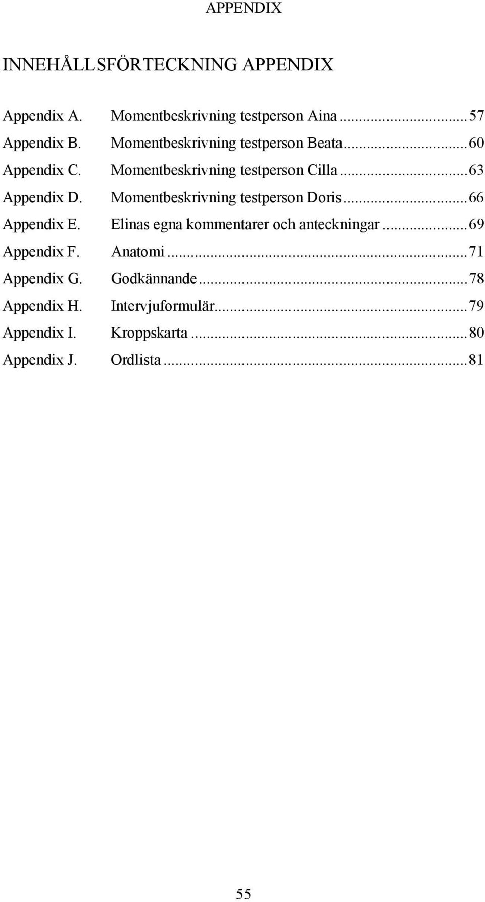 Momentbeskrivning testperson Doris...66 Appendix E. Elinas egna kommentarer och anteckningar...69 Appendix F.