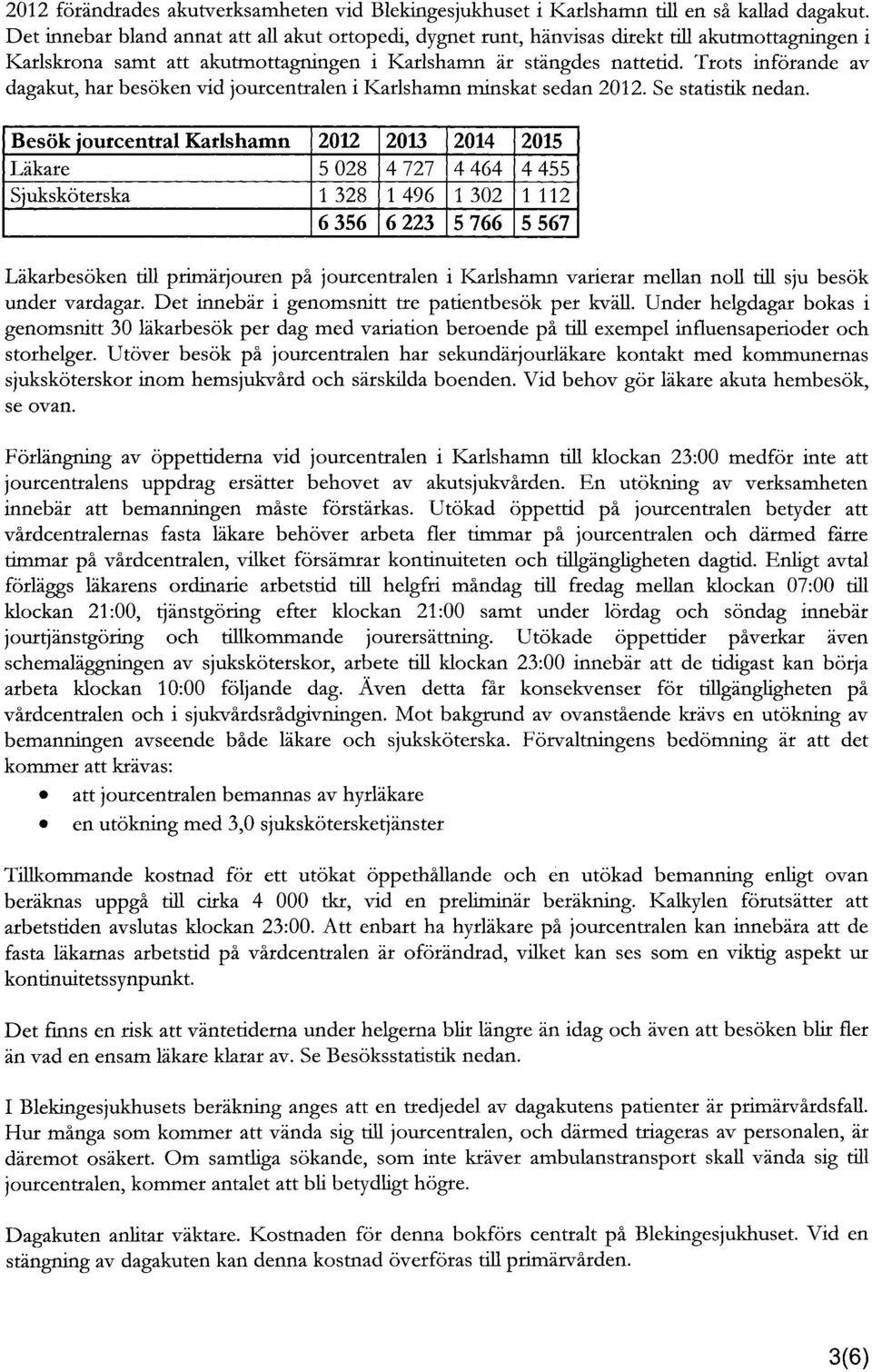 Trots införande av dagakut, har besöken vid jourcentralen i Karlshamn minskat sedan 2012. Se statistik nedan.