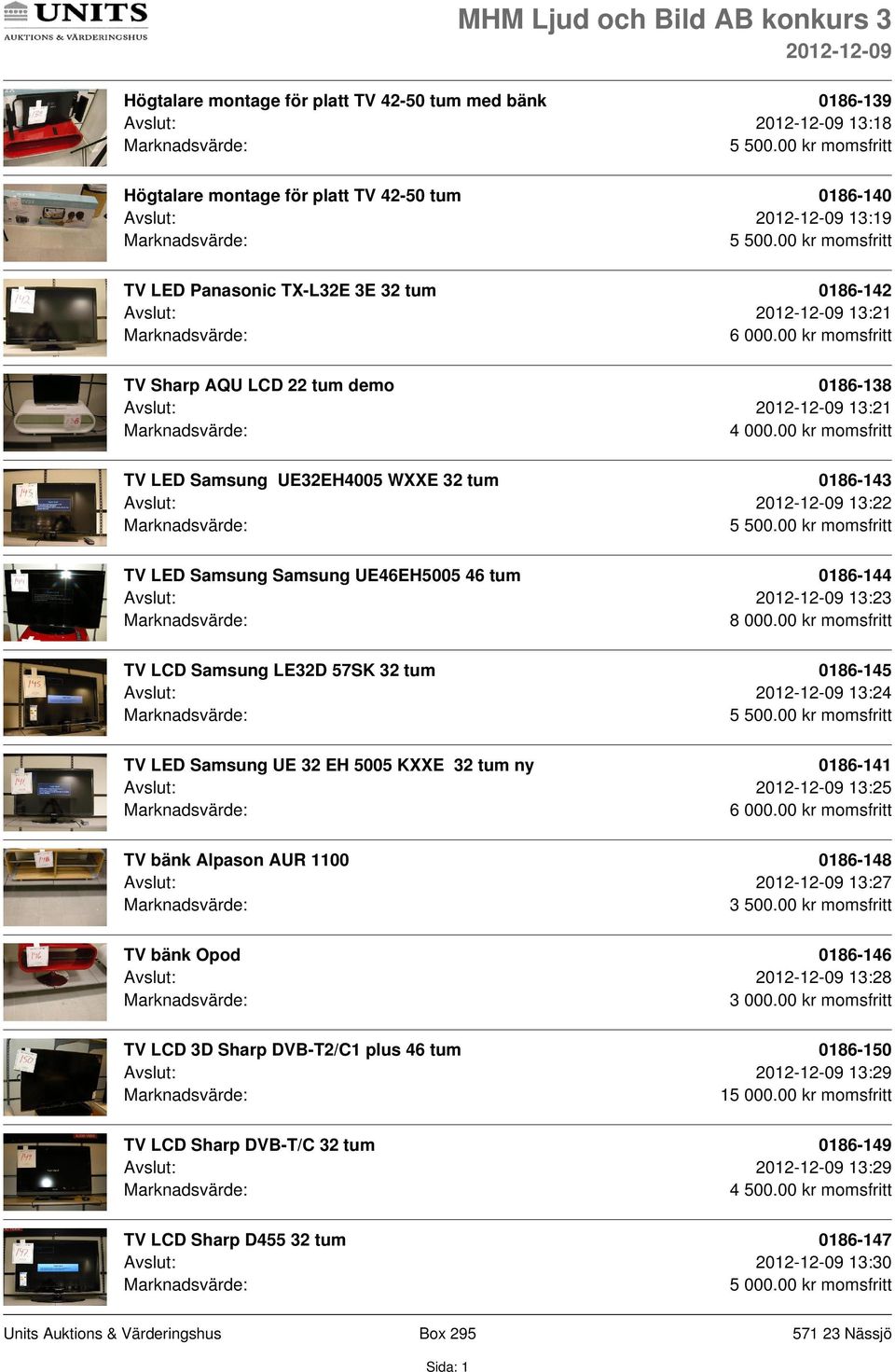 00 kr momsfritt TV LED Samsung UE32EH4005 WXXE 32 tum 0186-143 Avslut: 13:22 TV LED Samsung Samsung UE46EH5005 46 tum 0186-144 Avslut: 13:23 8 000.