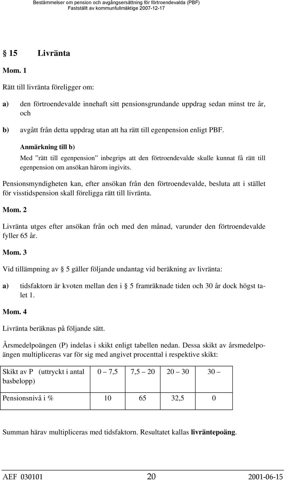 Pensionsmyndigheten kan, efter ansökan från den förtroendevalde, besluta att i stället för visstidspension skall föreligga rätt till livränta.